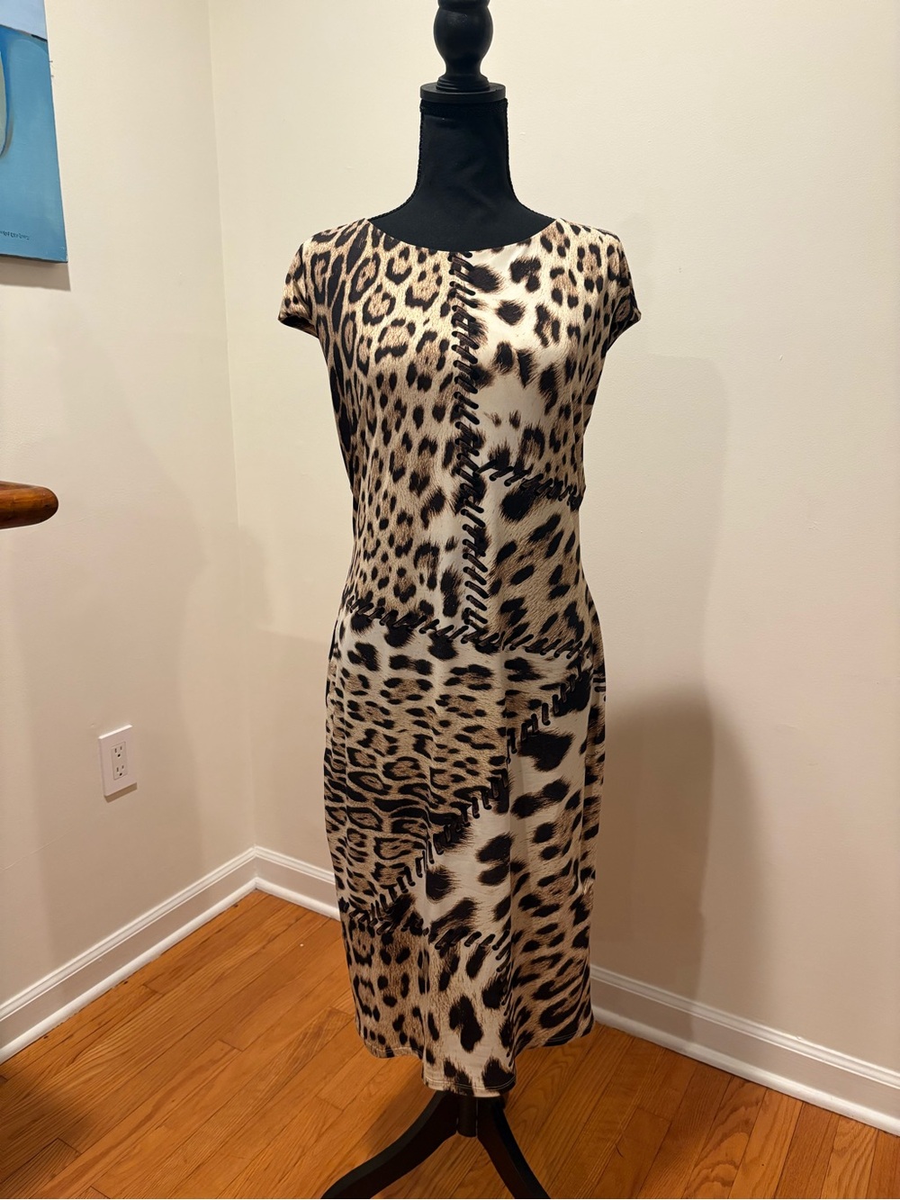 Roberto Cavalli Leopard Print Cap-Sleeve Midi Dress